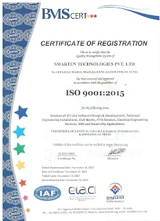 ISO 9001:2015 Certification 2 SMARTEN TECHNOLOGIES ISO 9001 page 0001